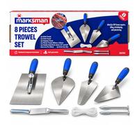 8 Piece Bricklaying Trowel Set Stainless Steel with Soft Grip Handles | Includes Brick Jointer, 10m Brick Line & Pins, DIY & Building Use, Pointing & Gauging, Plastering Trowel