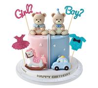8 Piece Cake Topper Gender Reveal, Boy or Girl Cake Decoration Set with Glitter Dress & Romper, Teddy Bear, Car & Rocking Horse, Baby Shower Decoration Boy Girl Baby Shower Cake Decoration Boy Girl