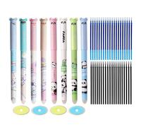 8-Piece Cartoon Erasable Pen, Equipped with 40-Piece Refills and 4-Piece Erasers, Cute Stationery, School Supplies, Student Stationery