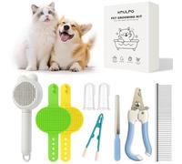 8-Piece Cat Grooming Kit - Includes Cat Brush, Nail Clippers & File, Flea Comb for Cats, Pets Toothbrush, Silicone Scrubber & Tear Stain Brush - Pet Cleaning & Care Set