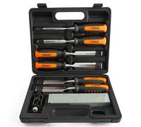 VonHaus Chisel Set (8 Piece) Wood Carving Tools for Men and Women | Wood Chisel Sets with Sharpening Stone, Honing Guide and Storage Case - Vonhaus