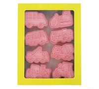 8 Piece Construction Vehicle Cookie Cutters Set - Pink PP Baking Molds for Kids Party - Long-Lasting Truck Shaped Bakeware for Fondant & Dough