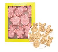 8 Pieces Cute Easter Cookie Stamps Easter Egg Cookie Cutters Plastic Cookie Stamps Cookie Mould Press Rabbit Cookie Mould Set Baking Kitchen Tools (Easter A)