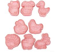8-Piece Farm Animal Cookie Cutters Set, Cartoon Biscuit Cutter Tools for Kids Baking, Food-Safe PP Plastic Shapes of Cat Dog Chicken Duck, Pink Kitchen Decorating Moulds