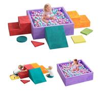 8-Piece Foam Climbing Blocks with Ball Pit for Toddlers 1-3, Soft Play Toddler Climbing Toys Indoor, Indoor Foam Blocks for Toddlers 1-3 Inside with Square Ball Pit, Steps, Triangle Ramp, Shape Mats B