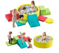 8-Piece Foam Climbing Blocks with Ball Pit for Toddlers 1-3, Soft Play Toddler Climbing Toys Indoor, Indoor Foam Blocks for Toddlers 1-3 Inside with Round Ball Pit, Steps, Triangle Ramp, Shape Mats