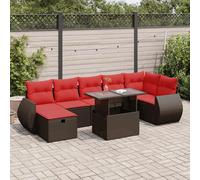 8 Piece Garden Sofa Set with Cushions Black Poly Rattan Acacia Berkfield Home Brown One Size