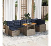 8 Piece Garden Sofa Set with Cushions Brown Poly Rattan Acacia Berkfield Home Brown One Size