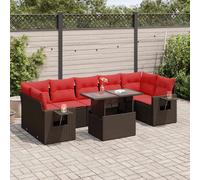 8 Piece Garden Sofa Set with Cushions Grey Poly Rattan Acacia Berkfield Home Brown One Size