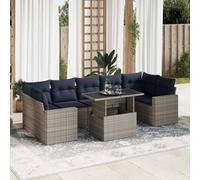 8 Piece Garden Sofa Set with Cushions Grey Poly Rattan Acacia Berkfield Home Grey One Size