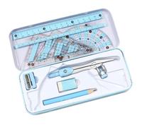 8 Piece Geometry Set, Math Tools Kit with Metal Compass, Protractor, Ruler for Students, Engineers and School Office Use