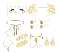 8-Piece Greek Goddess Costume Accessories Set for Women, Greek Headband with Goddess Crown, Gold Leaf Jewelry for Themed Parties, Weddings, Cosplay and Halloween Costumes, Pearl Hairband Included