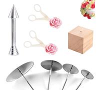 8 Piece Icing Flower Nail Set, 4 Size Cake Decoration Icing Flower Nail and Cup Cake Decoration, 2 Flower Lifters, 1 Decoration Pen Cake, 1 Icing Flower Nay Wooden Holder for Cakes, Cake Decoration