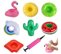 8-Piece Inflatable Flamingo Pool Accessories, Floating Drink Holders Set for Hot Tub Drinks Holder and Pool Party, Reusable Inflatable Pool Toys with Air Pump