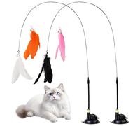 8-Piece Interactive Cat Feather Toy Set, 4 Removable Feather Replacement Parts, Hand-Held Cat Teaser, Strong Suction Base, Feather with Bell, Suitable for Kittens to Play Indoors, Self-Entertainment
