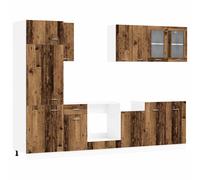 Kitchen cabinet set Old wood engineered wood 11 doors 5 shelves 1 drawer wall pk