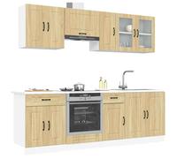 Kitchen cabinet set Sonoma oak 8-piece engineered wood & glass, includes oven .