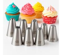 8 Piece Large Piping Nozzle Set - Stainless Steel Icing Tips for Cupcake and Cake Decorating, Seamless Reusable Baking Nozzles for Buttercream Swirls, Flowers, Borders and Professional Style Designs