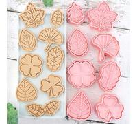 8 Piece Leaf Cookie Cutter Set, Autumn Shapes for Baking, Maple, Oak, Holly, Shamrock, Ginkgo, 4 leaf Clover Embossed Biscuit Cutters Molds for Fall, Thanksgiving, Holiday & Party Treats (Fall)