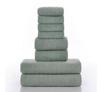 8-Piece Luxury Towel Set, 2 Bath Towels 70x140cm, 2 Hand Towels 35x75cm, 4 Small Towels 30x30cm,Off-white green coffee red gray pink (green)