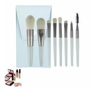 8-Piece Makeup Brush Set - Vegan Travel Brushes with Portable Case for Foundation, Blush, Eyeshadow - Soft Synthetic Kabuki Brushes Perfect for Beginners & Sensitive Skin (Cyan)