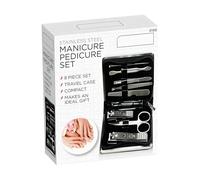 8-Piece Manicure Pedicure Kit - Professional Stainless Steel Nail Clippers Set with Black Leather Case Portable Grooming Care Kit for Travel & Home Use Gift for Men & Women