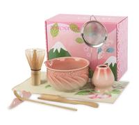 8 Piece Matcha Set-Matcha Whisk and Ceramic Bowl Kit, Scoop, Spoon, Sifter & Accessories- Starter Kit for Matcha Making, Gift for Women(Pink)