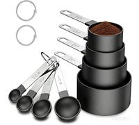 8 Piece Measuring Cups and Spoons Set, Stackable Cup Measurements Set | Stainless Steel Handle Measuring Spoons, Tablespoons, for Liquids and Solids, Cooking Kitchen Baking Essentials (Black)