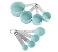 8 Piece Measuring Cups and Spoons Set, Stackable Measuring Spoons with Stainless Steel Handle, Measuring Tool for Liquids and Solids, for Cooking Kitchen, Blue