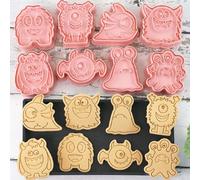 8 Piece Mini Halloween Cookie Cutters, 3d Monster Raised Design Cookie Stamps, Cookie Cutter Set suitable for Frosting Decoration, Day of The Dead Decorations (Halloween Monsters)
