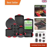 8-Piece Non-Stick Baking Tray Set with Silicone Handles - Oven Safe & Stackable
