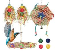 8-Piece Parrot Chew Toy Set With Rattan Balls & Loofah, Natural Cage Accessories For Birds