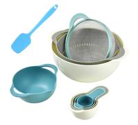 8 Piece Plastic Mixing Bowls Set with Handle, Nesting Bowls Includes Colander, Sifter and Measuring Cups for Kitchen Cooking, Baking & Food Prep, Dishwasher & Microwave Safe, Blue for Compact Storage