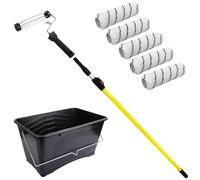 8-Piece Professional Paint Roller Set - 9 Inch Microfiber Sleeves, 15L Large Capacity Scuttle Bucket, Telescopic Extension Pole & Accessories for Smooth Wall & Ceiling Painting