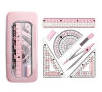8 Piece Protractor and Compass Set, Complete Mathematics Tools, Geometry Sets for Secondary School Stationery Supplies Pink Aesthetic Cute Math Kit Maths Set
