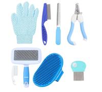 8-Piece Rabbit Care Set, Small Animal Grooming Set with Nail Clippers, Trimmer, Pet File, Pet Massage Comb, Bath Glove, Flea Grooming Set for Rabbits, Guinea Pigs, Puppies (Blue)
