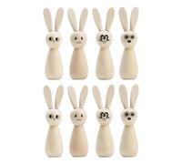 8 Piece Rabbit Statue Set | Easter Unfinished Wooden Rabbit | Peg Ornaments Party Painting Decorations Crafts Smooth Natural Wood DIY Ready Material