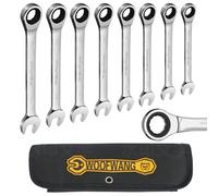 8-Piece Ratcheting Combination Wrench Set, Matte Silver Finish, SAE 5/16-3/4 in, 72-Tooth Ratchet Gears, 5° Swing Arc, Anti-Slip Tooth Design, Cr-V Steel, Full Chrome Plated, Foldable Storage Pouch