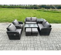 8 Piece Rattan Garden Furniture Set Outdoor Patio Sofa, Table and Chairs Garden Table Ideal for Pool Side, Balcony, Outdoor and indoor Set Fimous Dark Grey One Size