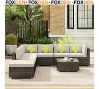 Outsunny 8pc Rattan Corner Sofa Set Rattan Garden Furniture with Thick Cushions and Glass Top Table, Mixed Brown Aosom UK