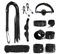 8 Piece Restraint Handcuff Set - BDSM Bondage Kit, Includes Handcuffs Collars Whip Gags Blindfolds Nipple Clamps Ropes for Adult Games, Comfortable PU Leather Plush, Lover Gifts