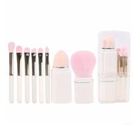 8-Piece Retractable Makeup Brush Set Compact Travel (White)