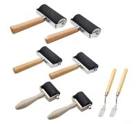 8 Piece Rubber Roller Set for Print Arts & Crafts, Heavy Duty Wooden Handles, Versatile Sizes for Artists of All Levels, Includes Various Rollers