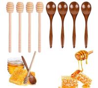 8 Piece Set Honey Spoon Include 4pcs Honey Dipper and 4pcs Honey Stick,Honey Stick Honey Dipper Sticks,Rugged Honey Spoon Wooden, for Honey Jar Dispensing and Kitchen Use Natural Small Wooden Spoons