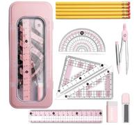 8-Piece Set Protractor Set With 5 Pencils, Comprehensive Geometry Tools With Compass Maths, Protractor And Compass Set For Technical Drawing, Portable Study Equipment For Secondary Education