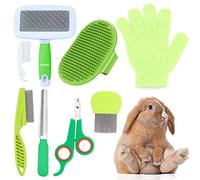 8-Piece Set Small Animal Grooming Kit, Complete for Rabbits Guinea Pigs, Includes Nail Clipper & File, Flea Comb, Bath Brush, Slicker Brush, Massage Glove, Cleaning Comb, for Owners and Home Grooming