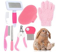 8-Piece Set Small Animal Grooming Kit, Complete for Rabbits Guinea Pigs, Includes Nail Clipper & File, Flea Comb, Bath Brush, Slicker Brush, Massage Glove, Cleaning Comb, for Owners and Home Grooming
