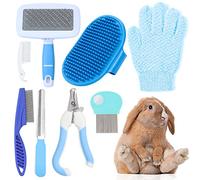 8-Piece Set Small Animal Grooming Kit, Complete for Rabbits Guinea Pigs, Includes Nail Clipper & File, Flea Comb, Bath Brush, Slicker Brush, Massage Glove, Cleaning Comb, for Owners and Home Grooming