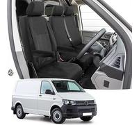 8 Piece Set Waterproof Seat Covers Compatible with VW Transporter T5 T6 2003-2022 (3 Seater Model), Front Seat Protection Black Fit Front Driver & Double Passenger Set (NO Split Passenger Seat)