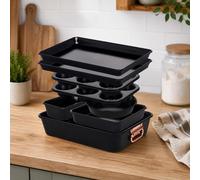 Gr8 Home 8Pc Non Stick Bakeware Set Stackable Black Oven Baking Trays Muffin Tin Loaf Pan Roaster Set